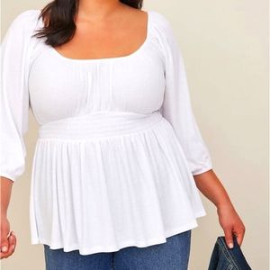 NWT TORRID TOP - TEXTURED JERSEY - SMOCKED WAIST BLOUSE WHITE - Large / 12